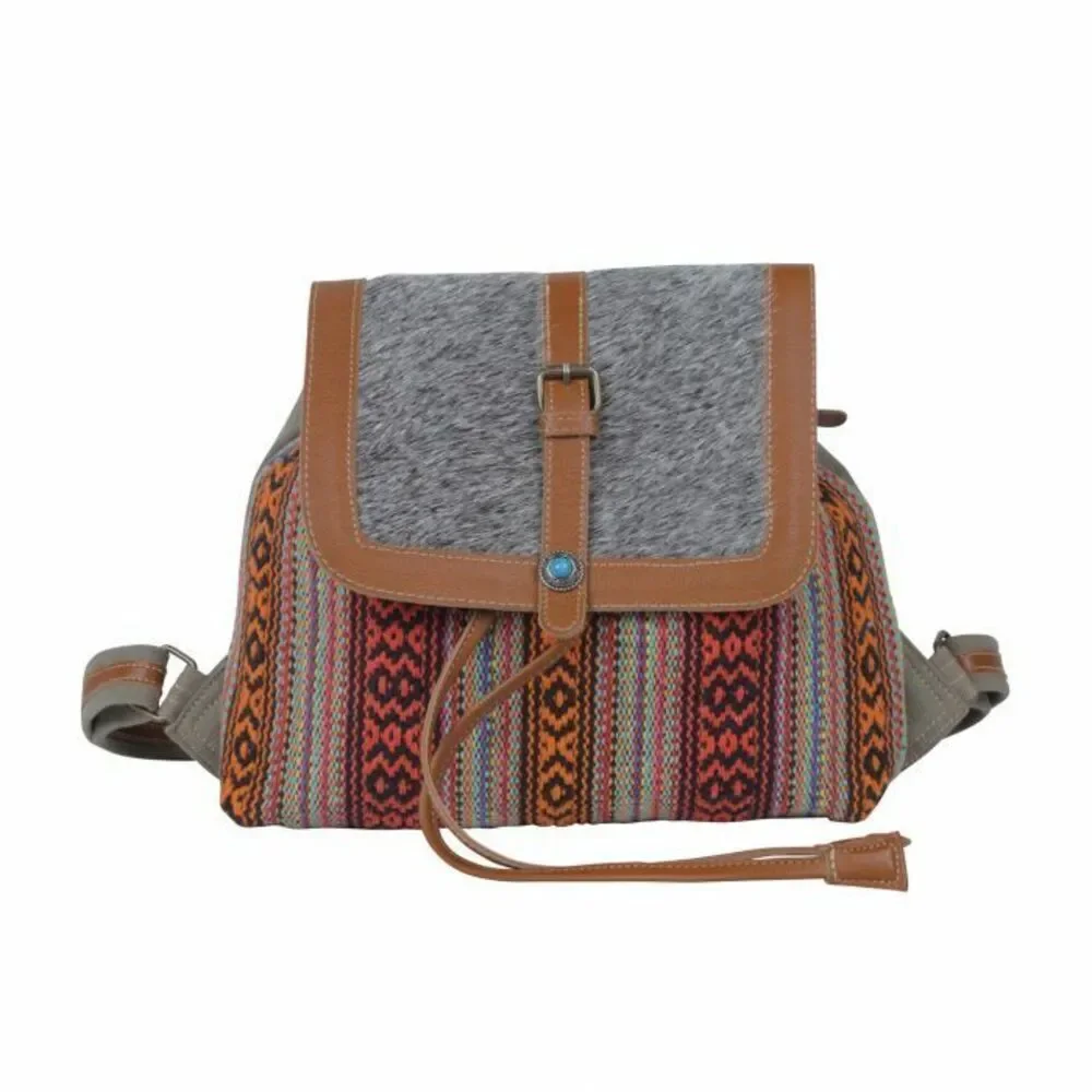 Myra Bag Handmade Backpack Upcycled Canvas & Cowhide Leather